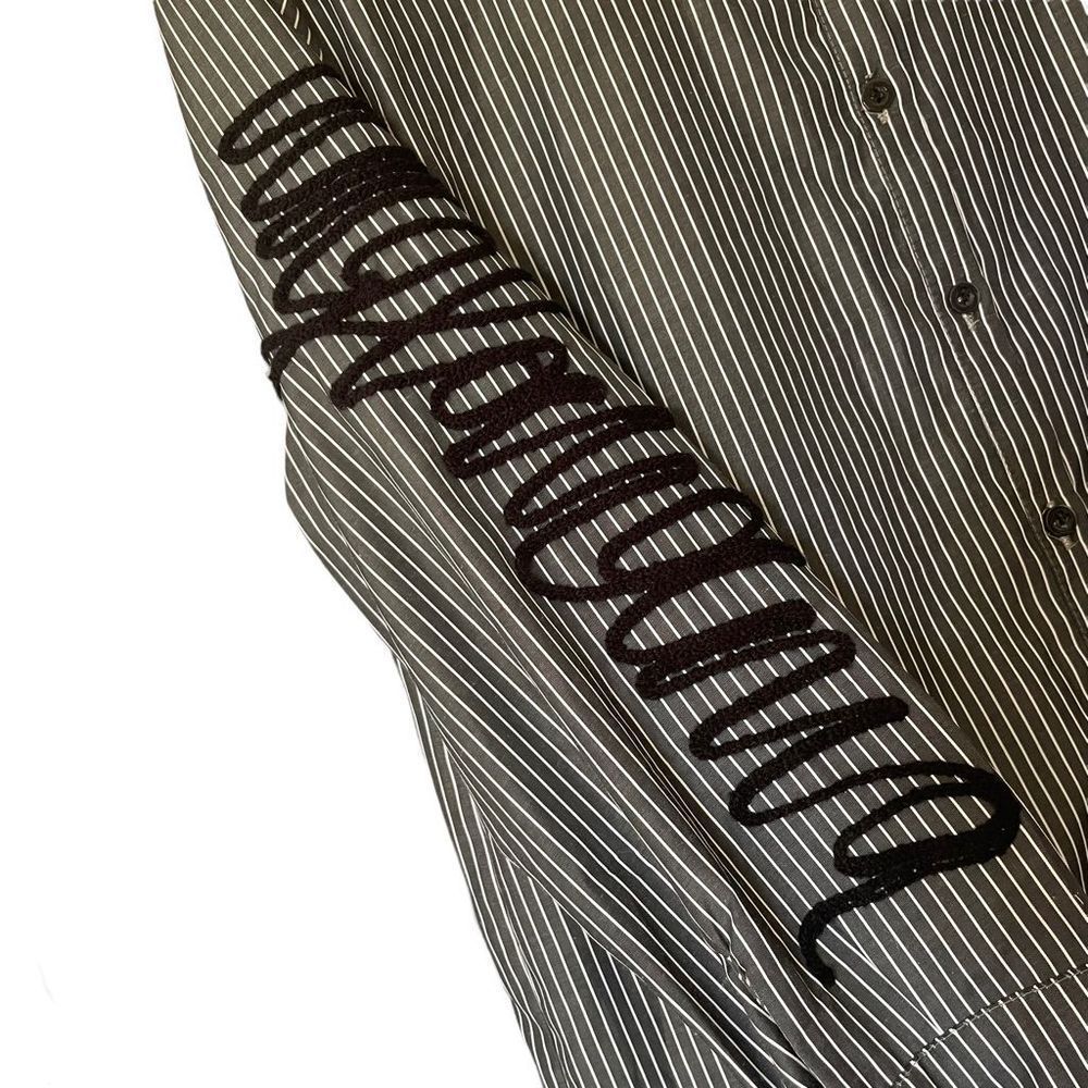 Grey Striped High Low Button Up Size L - image 3